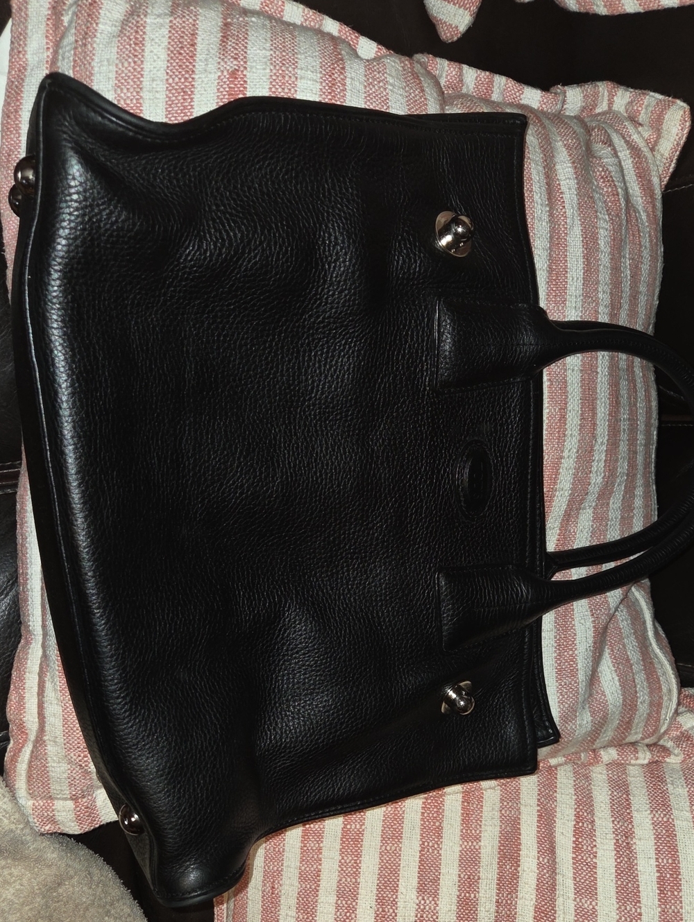 Tod's Black Pebbled Leather Tote with Dual Top Handles